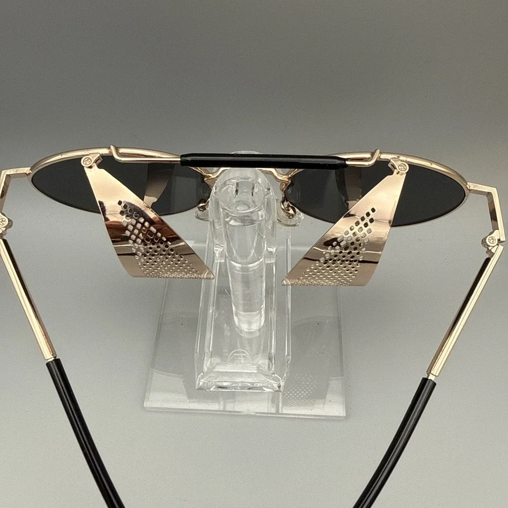 LECKIRUT  Copper Authentic Steampunk Sunglasses-Folding Side Shields-Gray Lens